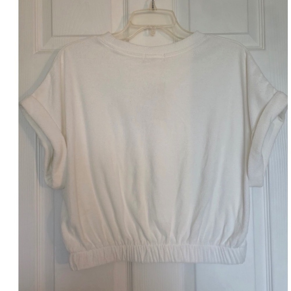 Elan Women White Terry Cloth Short Sleeve Elastic Hem Crop Top XL New - Picture 3 of 7